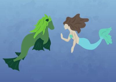 Draw of a mermaid with a seahorse
