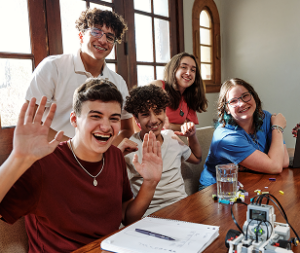 Students doing homework together at home